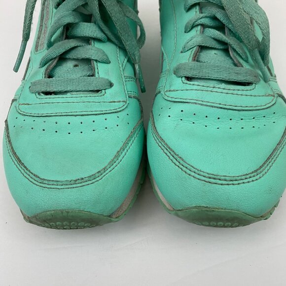Reebok Classic Mint Pastel Athletic Sneakers Silver Sparkle Accents Big Girl 5 - Picture 2 of 11